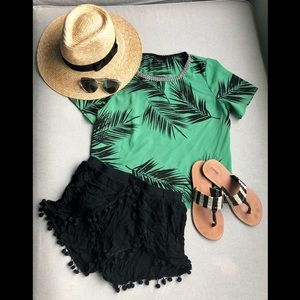 W5 Green Palm Print Top